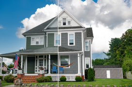 Before and after photo of a victorian house using ColorView home visualizer.